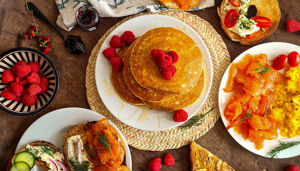 Fluffy American Pancakes with Smoked Salmon & Scrambled Eggs